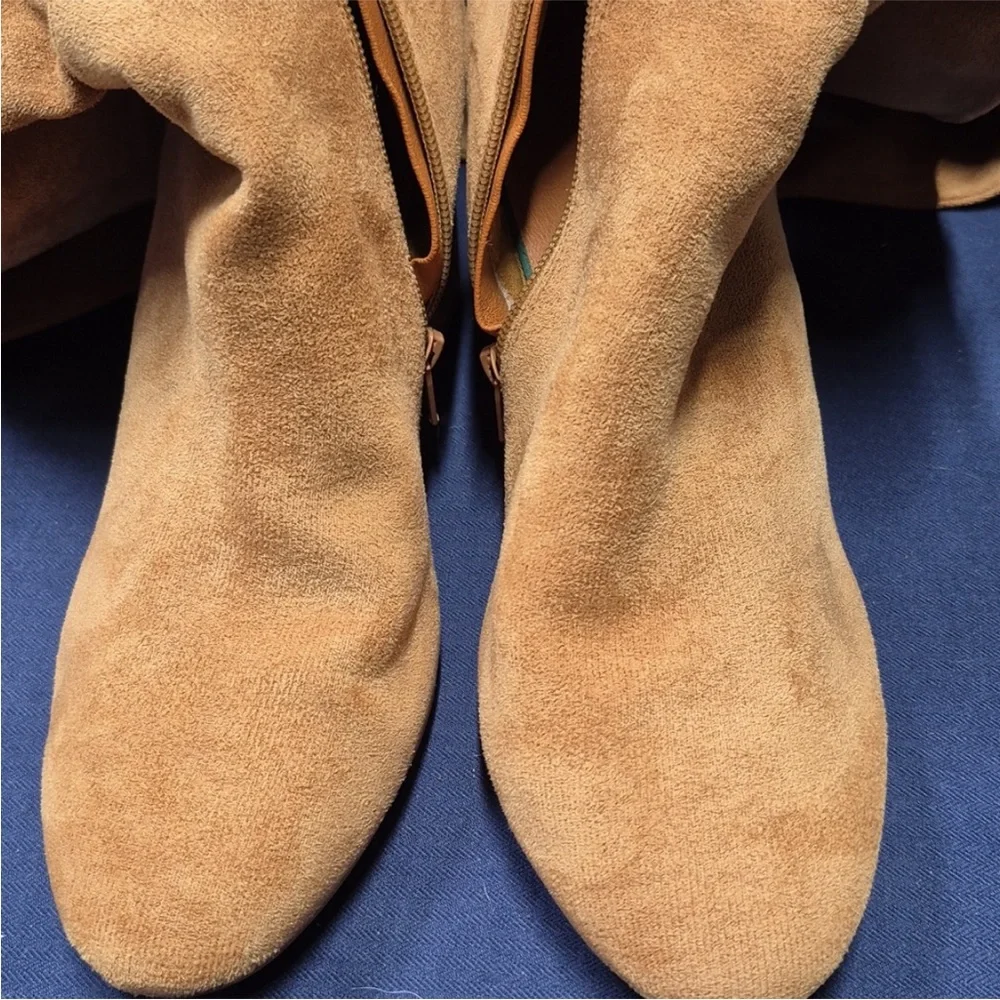 Putu Boots Block Heel Over the Knee Faux Suede Tall Tan Light Brown Size 8.5 - Picture 6 of 11